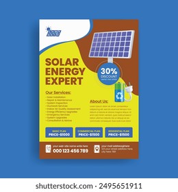 Solar power print Flyer poster editable template suitable for Solar panel installation and repair, maintenance services leaflet design