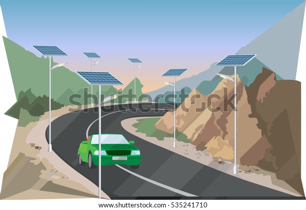 Solar power\
for road lighting. Vector\
illustration.
