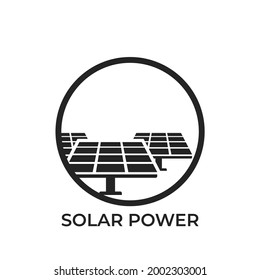 solar power round logo. sustainable, renewable and alternative energy symbol. solar panel in circle. isolated vector image in flat style