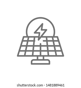 Solar power station, alternative renewable energy line icon.