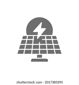 Solar power station, alternative renewable energy gray icon.