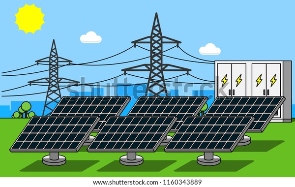Solar Power Station Battery Storage Cartoon Stock Vector (Royalty Free