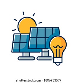 Solar Power Station RGB Color Icon. Renewable Energy, Alternative Electricity Manufacturing. Power Plant With Photovoltaic Panels Isolated Vector Illustration