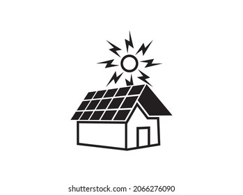 Solar Power System, Solar Energy At Home, Solar Powered House Icon.