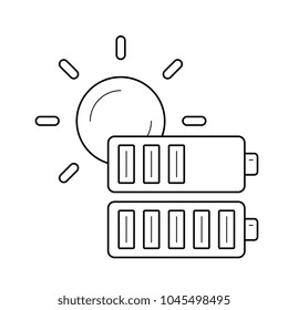 Icono de línea vectorial de potencia solar aislado en fondo blanco. Batería de alimentación e icono de línea solar para infografía, sitio web o aplicación. El concepto de fuente de energía ecológica.