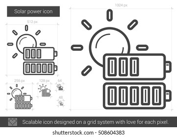 Solar power vector line icon isolated on white background. Solar power line icon for infographic, website or app. Scalable icon designed on a grid system.