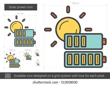Solar power vector line icon isolated on white background. Solar power line icon for infographic, website or app. Scalable icon designed on a grid system.