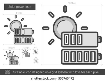 Solar power vector line icon isolated on white background. Solar power line icon for infographic, website or app. Scalable icon designed on a grid system.