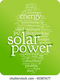 Solar power word cloud illustration. Graphic tag collection