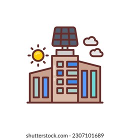 Das Symbol für solarbetriebenes Gebäude in Vektorgrafik. Illustration