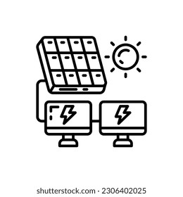 Solar Powered Computer icon in vector. Illustration