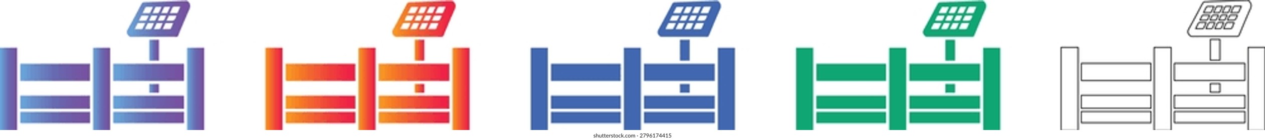 Solar Powered Fencing System Icon Set vol 1259