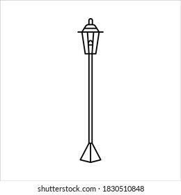 Luz solar de jardín con iluminación de linterna, Vector de lámpara de jardín, Vector de arte de la línea de la lámpara de jardín, Icono plano, Vector aislado negro y blanco