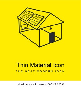 Solar powered house building with solar panels on the roof bright yellow material minimal icon or logo design