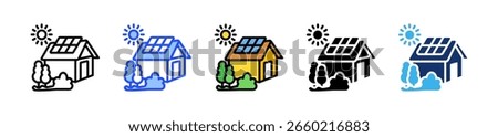 Solar Powered House Icon Collection With Multiple Styles