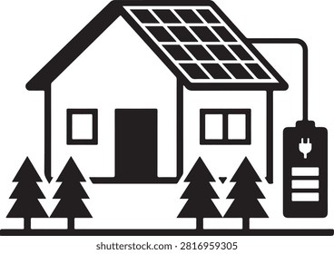 Solar powered house icon isolated on white background featuring renewable energy home sustainability battery and green technology