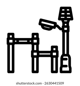 Icono de línea de entrenamientos al aire libre con energía solar. Iluminación solar Vector de entrenamientos al aire libre. Ilustración negra de contorno aislado