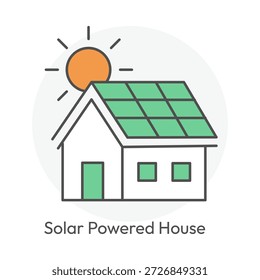 Casa residencial con energía solar que utiliza el icono de energía renovable con trazo editable.