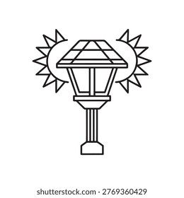 Solar powered street lamp with sun on either side eco friendly outdoor lighting concept renewable energy source
