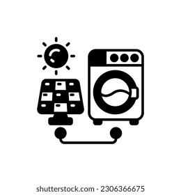Symbol für solarbetriebene Waschmaschine in Vektorgrafik. Illustration