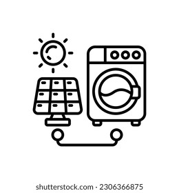 Solar Powered Washing Machine icon in vector. Illustration