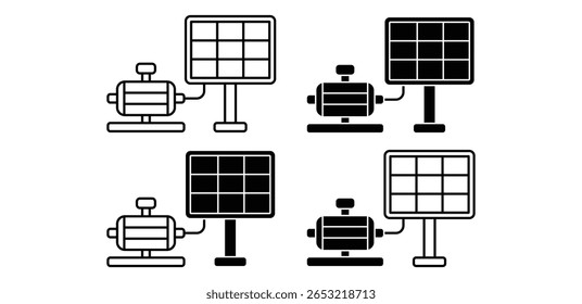 Solar Powered Water Pump System Icon Black and White Minimalist Vector Design 