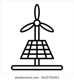 Solar Powered Windmill Icon. Simple Vector Outline Illustration