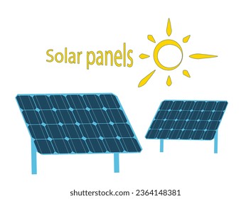 Solar PV panel power plant station. Renewable sustainable photovoltaic solar park energy generation in circle with sun and urban city skyline. Isolated vector illustration on white background.