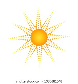 Solar radial pattern Orange abstract banner from dots Sun shape design element with a dotted pattern rays in a modern style Decorative solar symbol for creative design of summer spring theme Vector