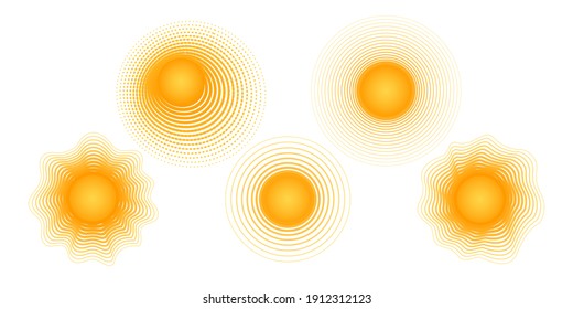 Solar radial pattern Orange abstract banner from lines Sun shape design element with a lines pattern rays Decorative sun icon solar symbol for creative design of summer spring theme Vector solar set