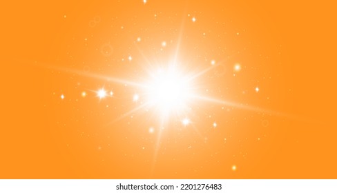 Solar rays.Warm sun on a yellow background. Leto.bliki. 