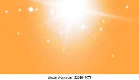 Solar rays.Warm sun on a yellow background. Leto.bliki. 