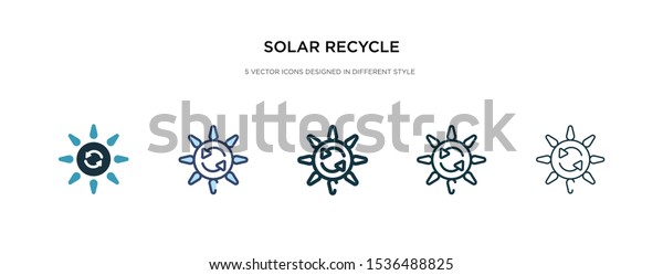 solar recycle icon in different style vector\
illustration. two colored and black solar recycle vector icons\
designed in filled, outline, line and stroke style can be used for\
web, mobile, ui