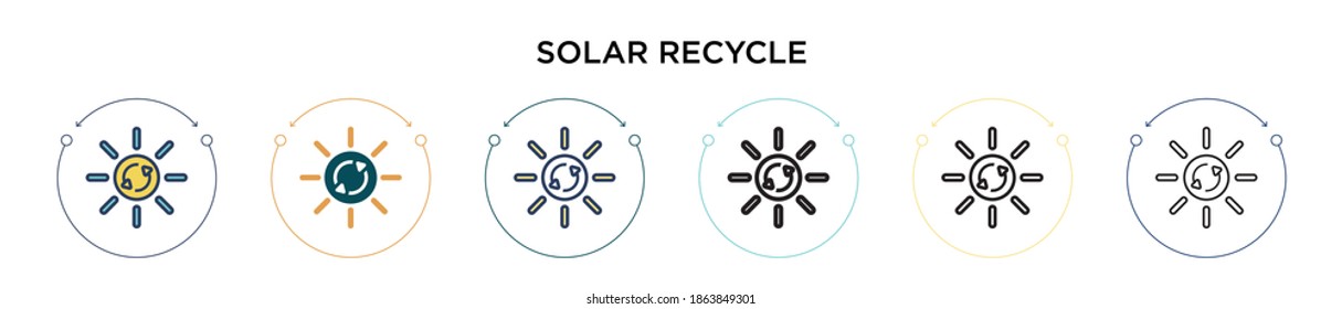Solar recycle icon in filled, thin line, outline and stroke style. Vector illustration of two colored and black solar recycle vector icons designs can be used for mobile, ui, web