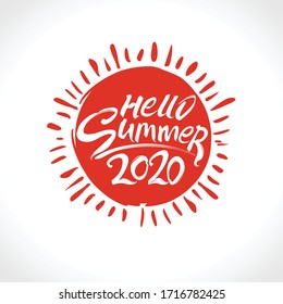 Símbolo rojo solar Verano 2020. Plantilla de vector de redondeo.