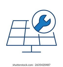 Solar Repair Blue Icon. Solar Energy, Solar Panel, Green Energy, Solar House, Ecology, Electricity, Renewable Energies Editable Stroke Vector Illustration