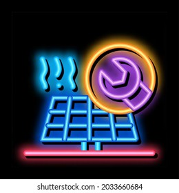 solar repair neon light sign vector. Glowing bright icon solar repair sign. transparent symbol illustration