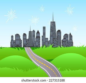 Solar Road in the City of Nature. Vector Illustration. EPS10