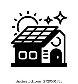 Solar Rooftop Line Icon, Outline Symbol for Residential Energy, Sustainable Housing, Solar Power, Home Efficiency, and Renewable Electricity. Vector Sign Icon.