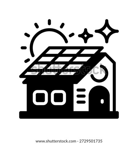 Solar Rooftop Line Icon, Outline Symbol for Residential Energy, Sustainable Housing, Solar Power, Home Efficiency, and Renewable Electricity. Vector Sign Icon.