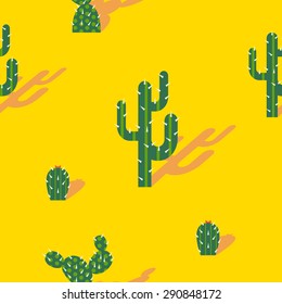 Solar Seamless Pattern With Cactus In The Desert, In A Trendy Flat Style