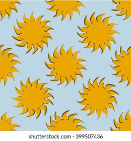 Solar seamless texture. Surround the sun on a blue background.Pattern.Vector Illustration.