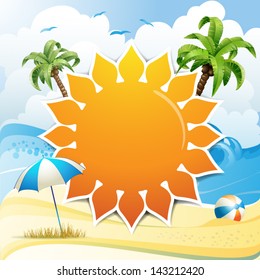 Solar shape design with palm trees in summer beach