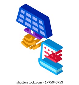 solar signal transmission to computer icon vector. isometric solar signal transmission to computer sign. color isolated symbol illustration