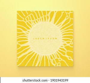 Emisión solar o estrellada. El telón de fondo con la explosión. Diseño para banner, volante, afiche, portada o folleto. Ilustración vectorial 3d.