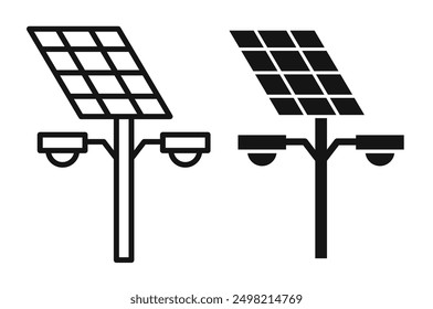 Solar street lamp iconicon vector collection in outlined and solid style