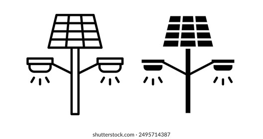 Icono del Vector de la lámpara de calle solar fijado en color negro.