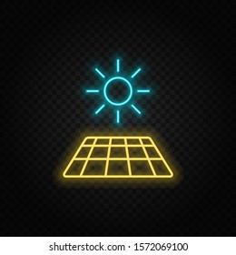 solar, sun, charger neon vector icon. Blue and yellow neon vector icon.