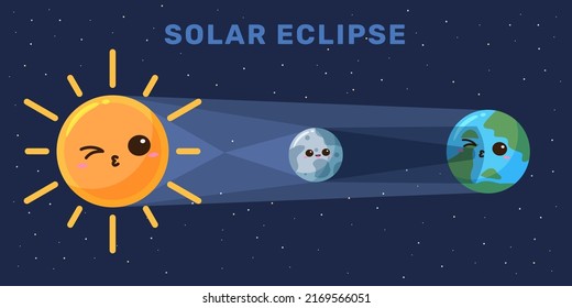 Solar or sun Eclipse kawaii cute illustration for kid child education at school