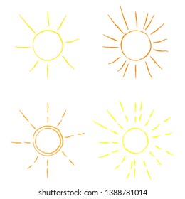 Solar Symbol . Vector Illustration . Vintage sun Logo . Handwritten Design element . Abstract Geometric shape . Sunburst .